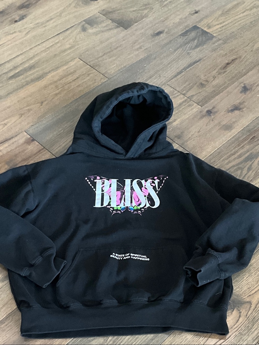 PacSun Black Hoodie with Multicolor 'BLISS' Graphic
